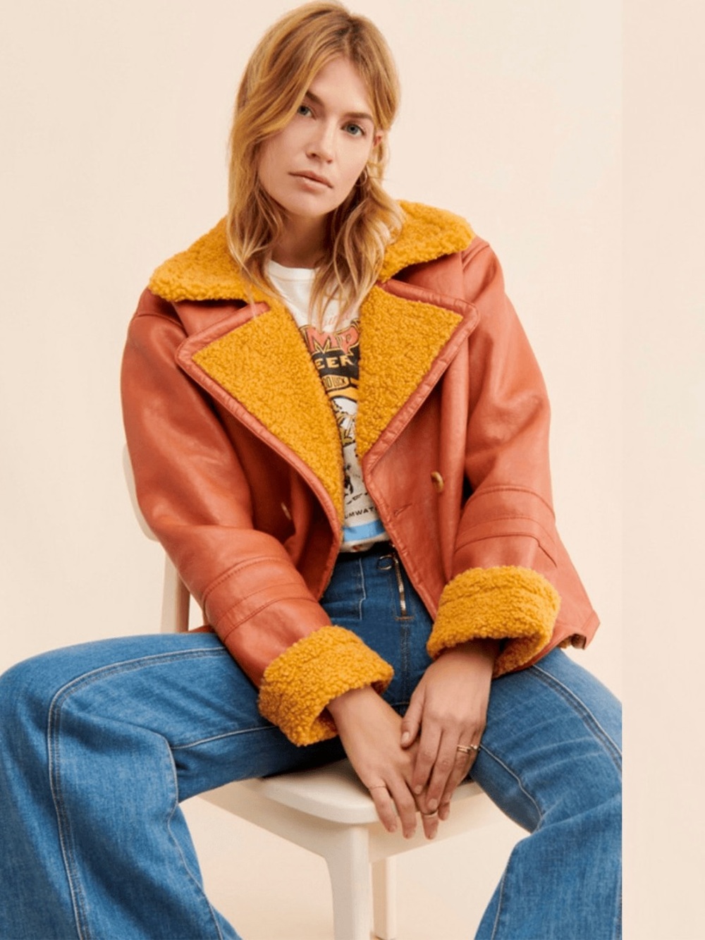 We The Free Kaja Vegan Leather Jacket with Faux Shearling Trim
